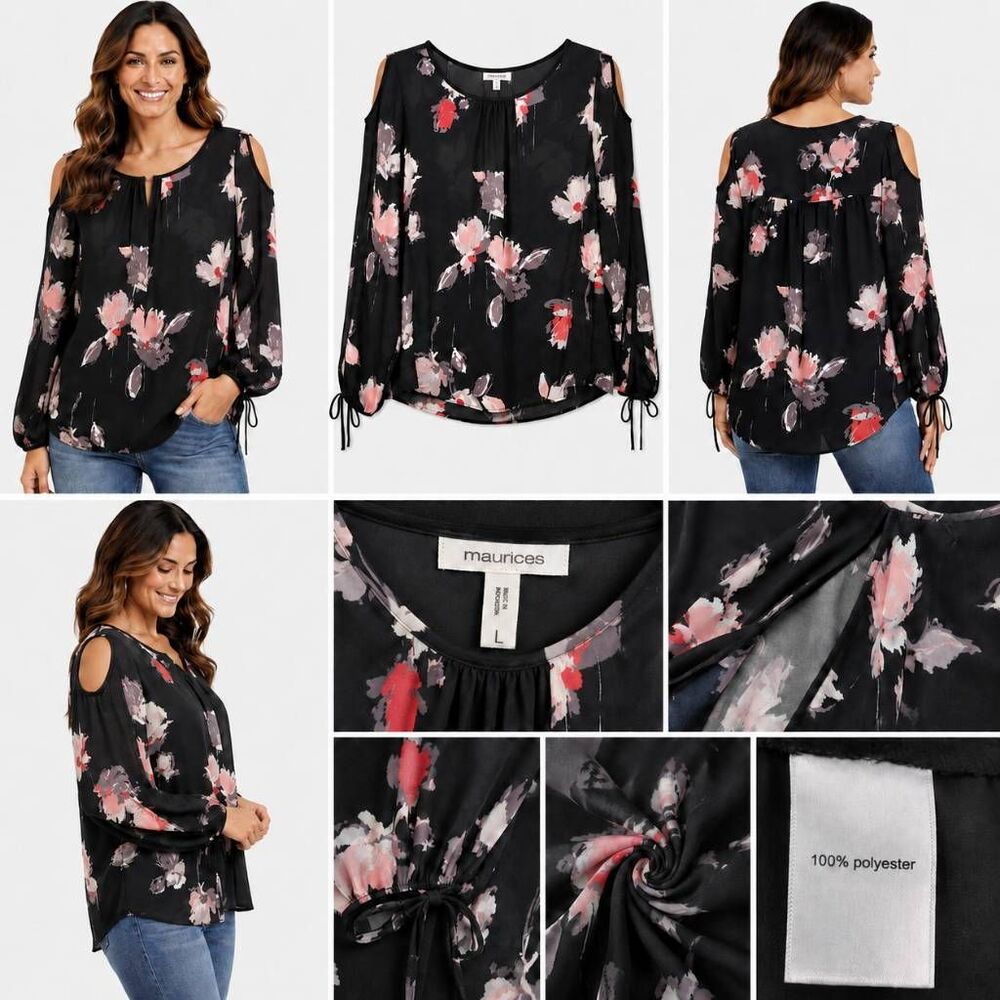 Maurices Floral Blouse Black Pink Long Sleeve Women’s L